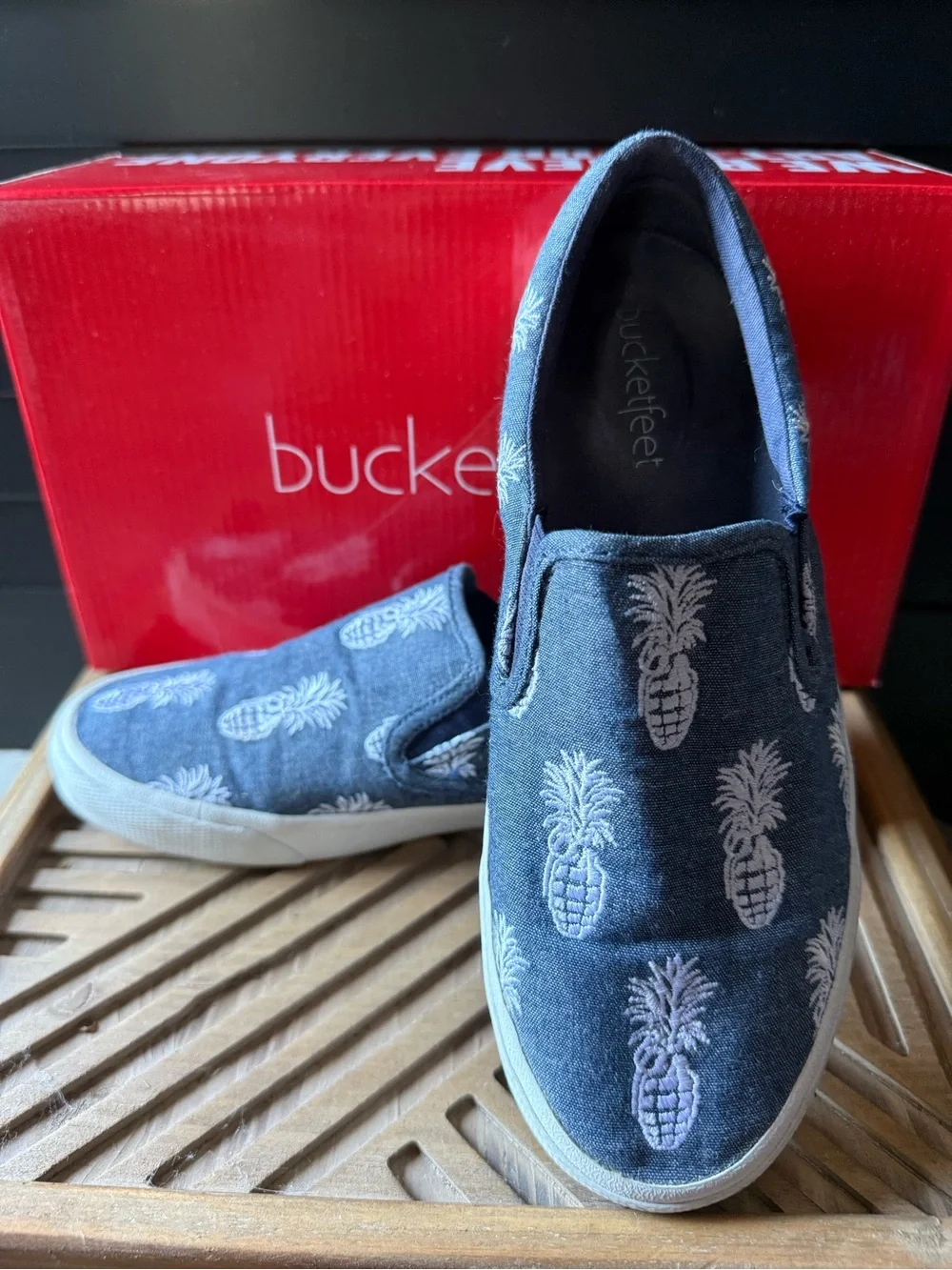Bucket Feet Blue Pineapple Slip-On Shoes